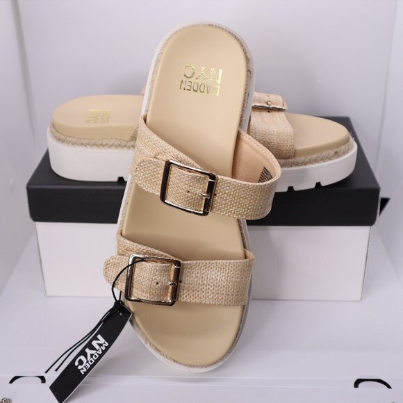 Madden NYC Sandals sz 9 footbed Cushion Contour Footbed two strap beige nwb - Picture 1 of 4